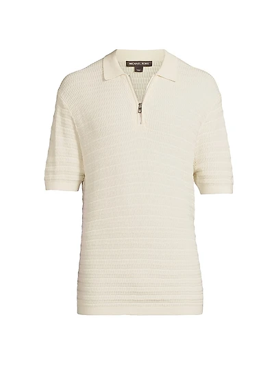Textured Cotton-Knit Quarter-Zip Polo Sweater