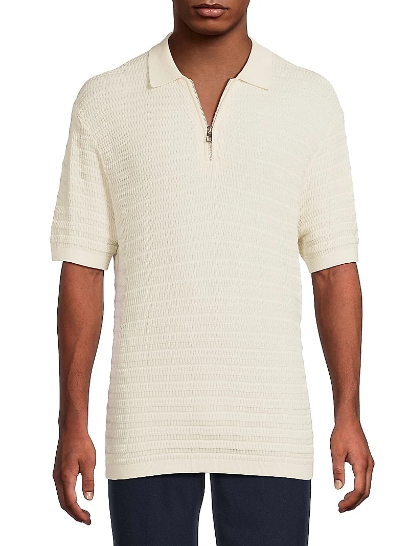 Textured Cotton-Knit Quarter-Zip Polo Sweater