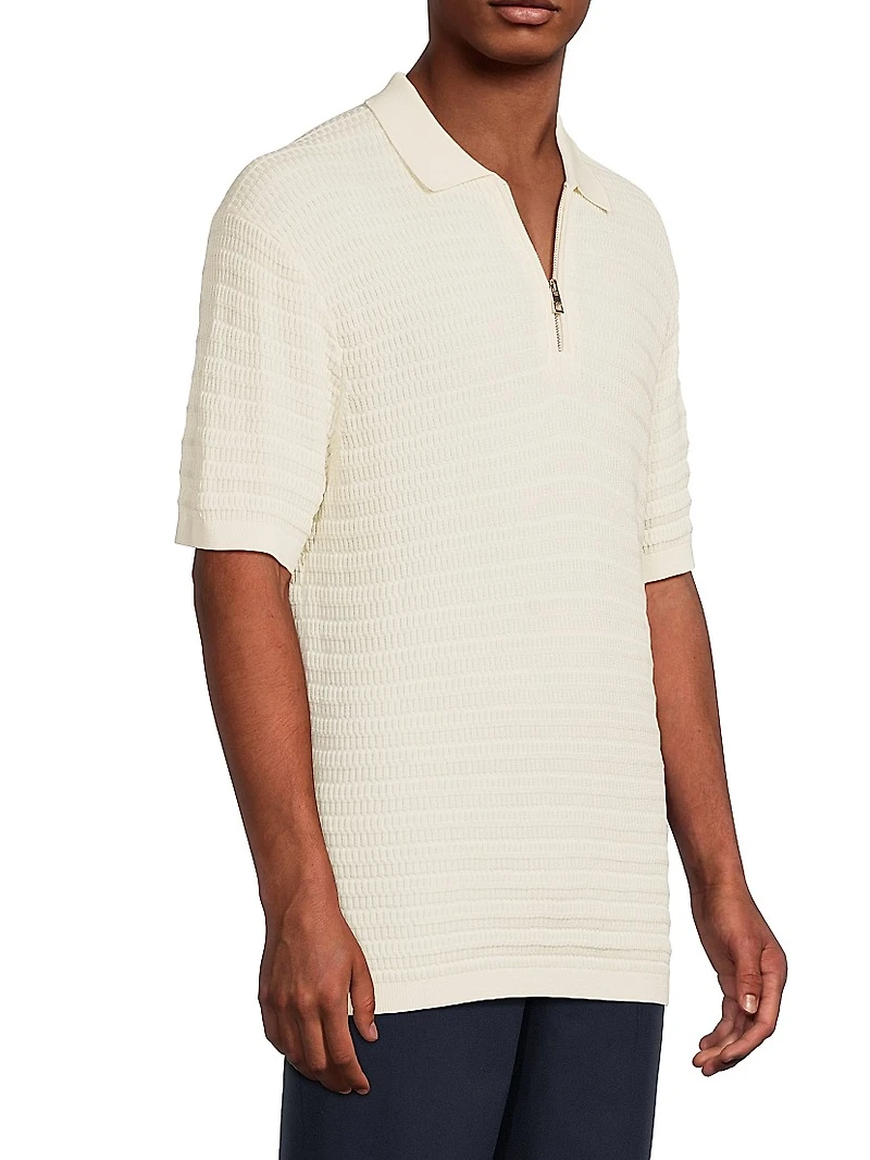Textured Cotton-Knit Quarter-Zip Polo Sweater