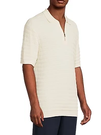 Textured Cotton-Knit Quarter-Zip Polo Sweater