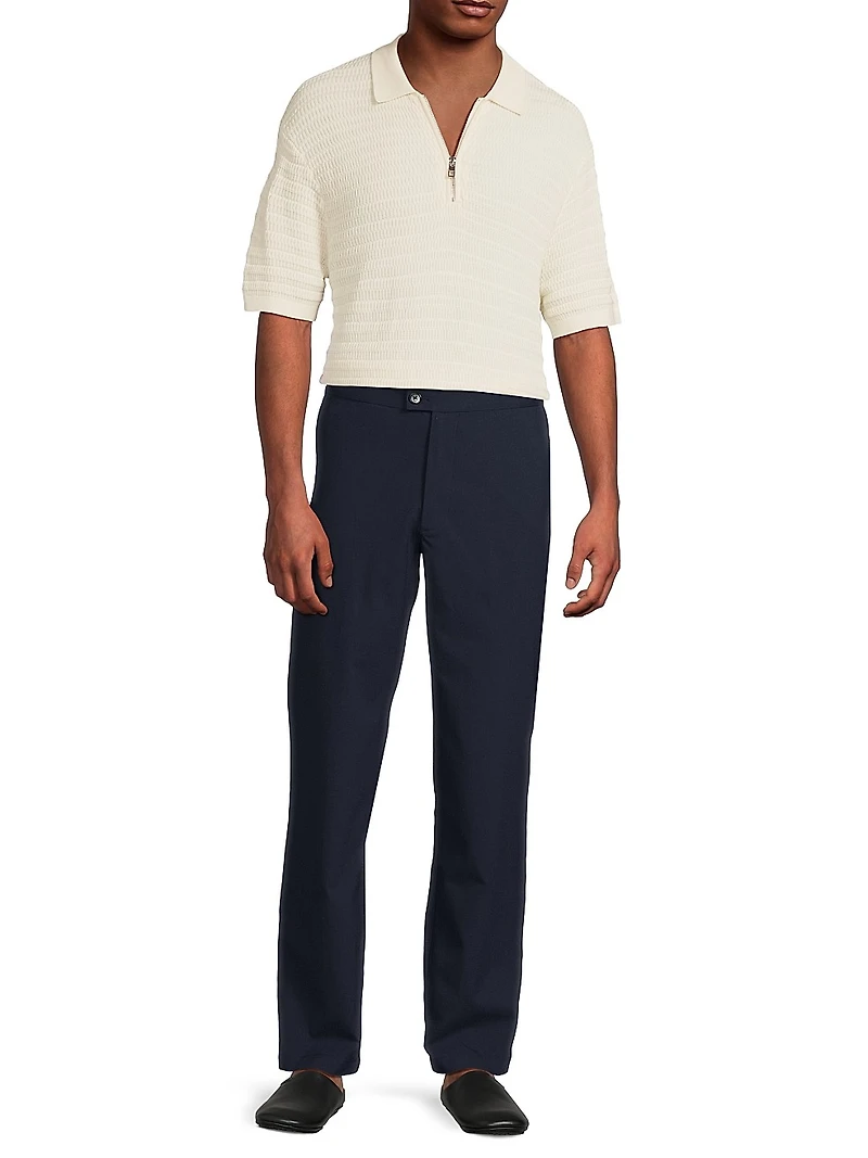 Textured Cotton-Knit Quarter-Zip Polo Sweater