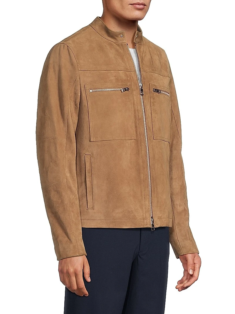 Suede Two-Way Zip-Up Racer Jacket