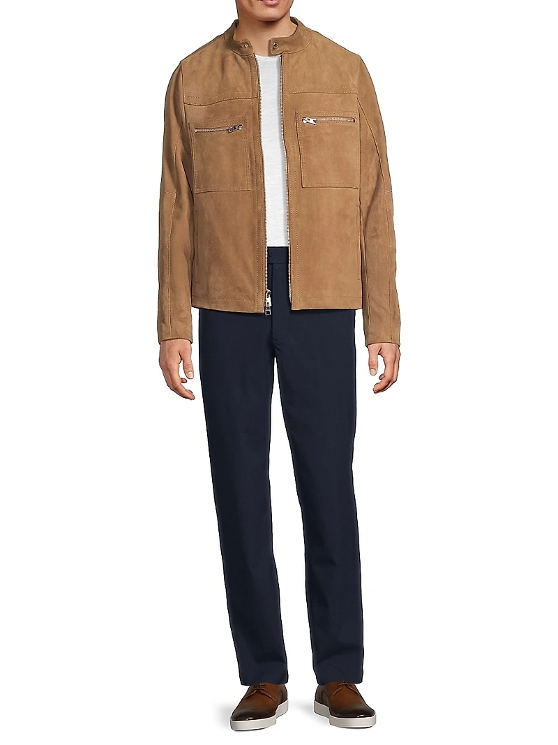 Suede Two-Way Zip-Up Racer Jacket