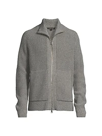 Merino Wool-Blend Ribbed-Knit Zip-Up Cardigan