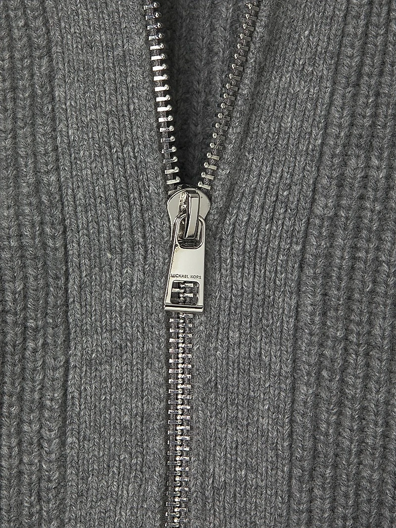 Merino Wool-Blend Ribbed-Knit Zip-Up Cardigan