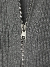 Merino Wool-Blend Ribbed-Knit Zip-Up Cardigan