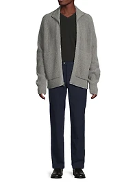 Merino Wool-Blend Ribbed-Knit Zip-Up Cardigan
