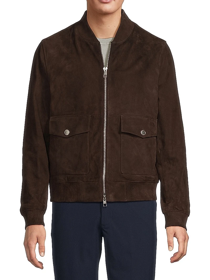 Suede Zip-Up Bomber Jacket