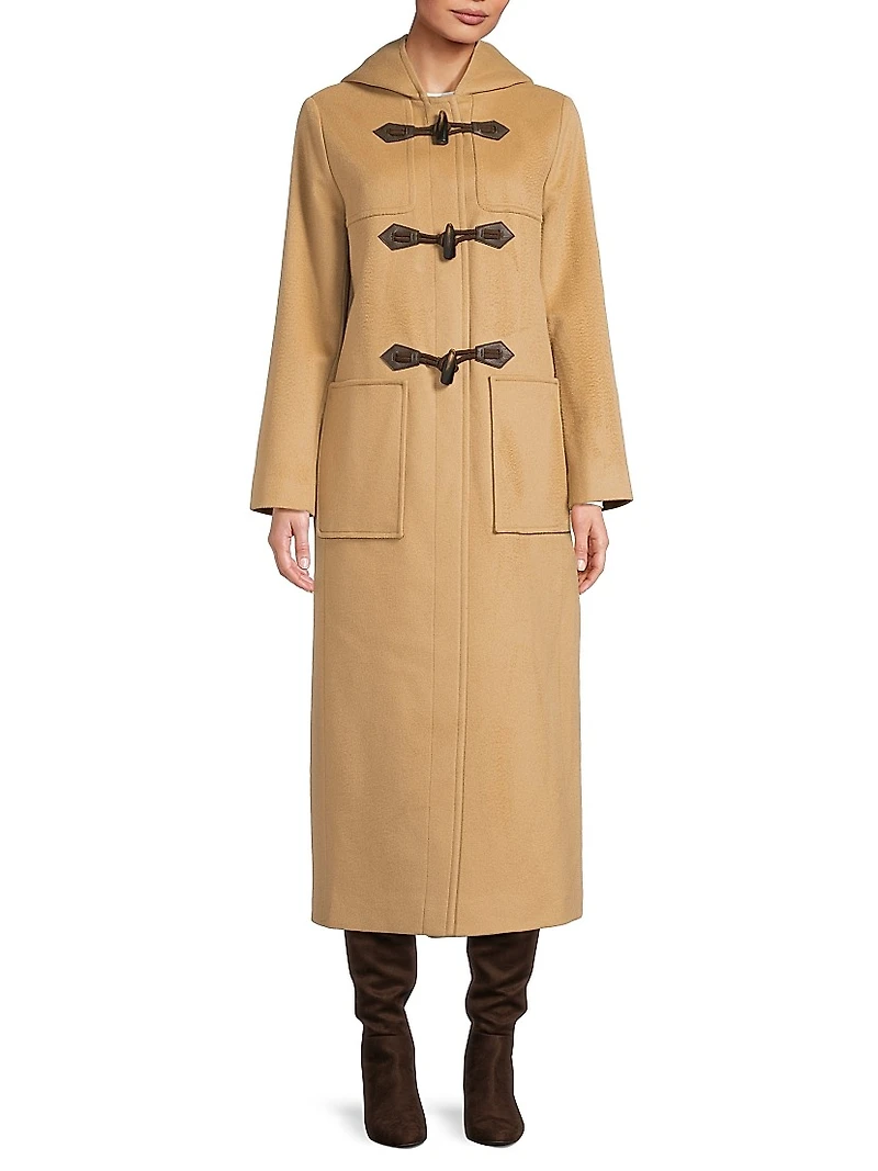 Toggle-Closure Wool Trench Coat