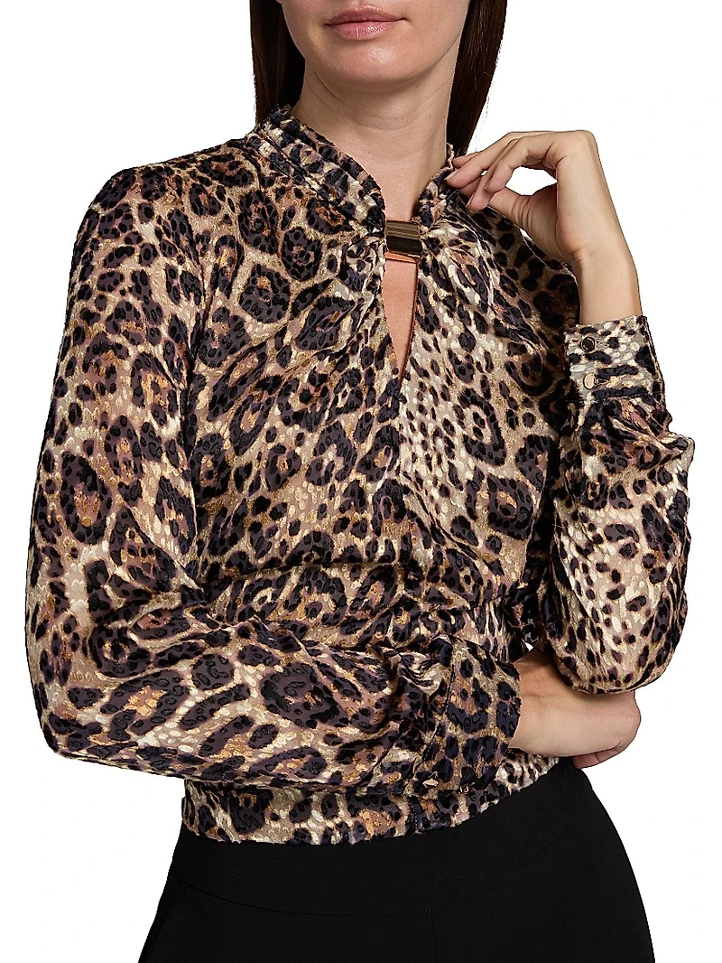 Minnie Leopard-Print Silk-Blend Top