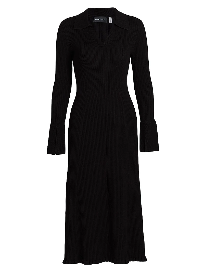 Moira Rib-Knit Polo Midi-Dress