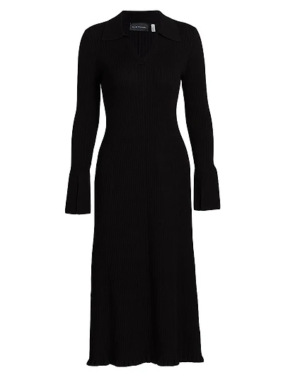 Moira Rib-Knit Polo Midi-Dress
