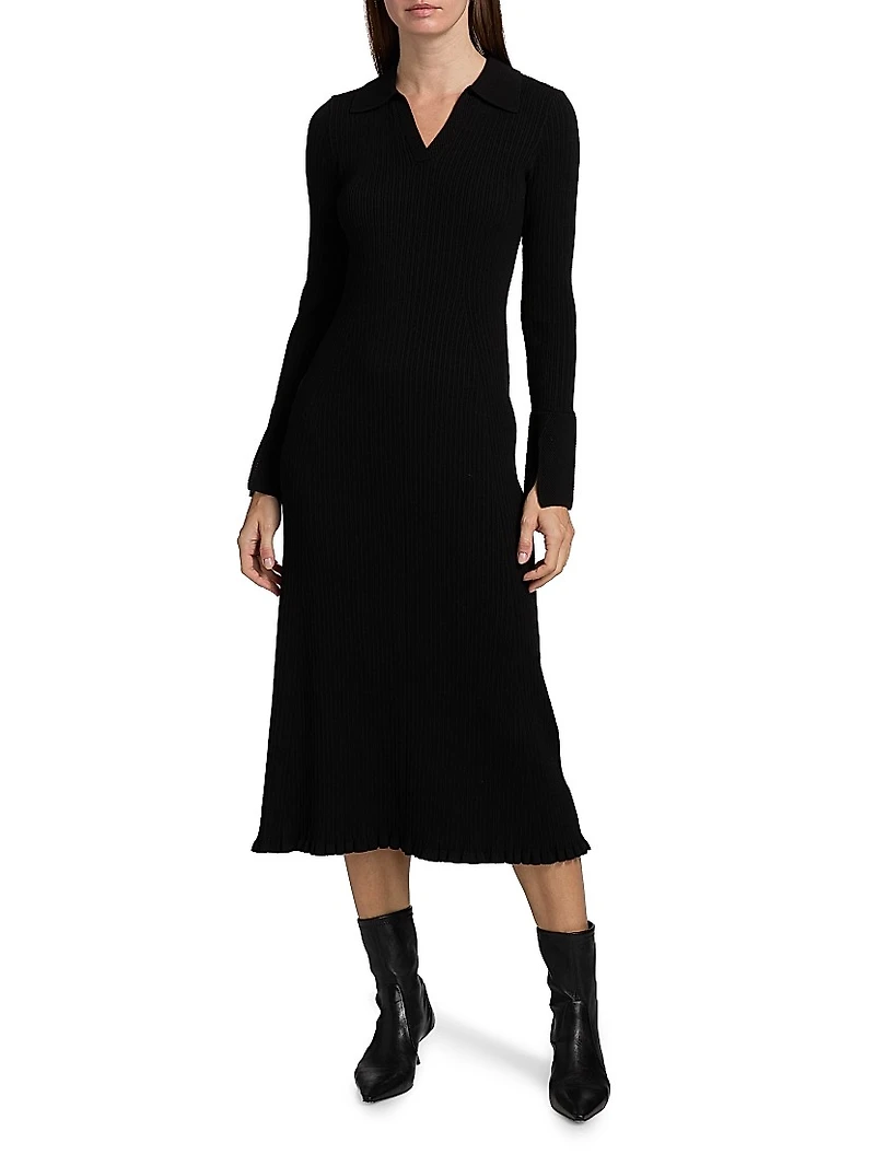 Moira Rib-Knit Polo Midi-Dress