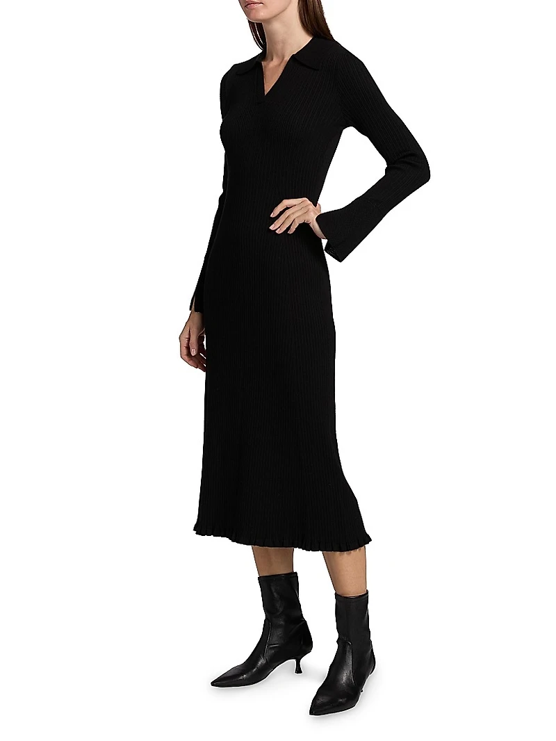 Moira Rib-Knit Polo Midi-Dress