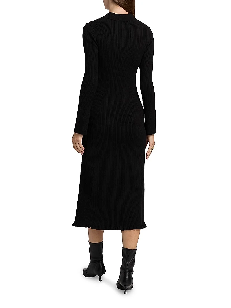 Moira Rib-Knit Polo Midi-Dress