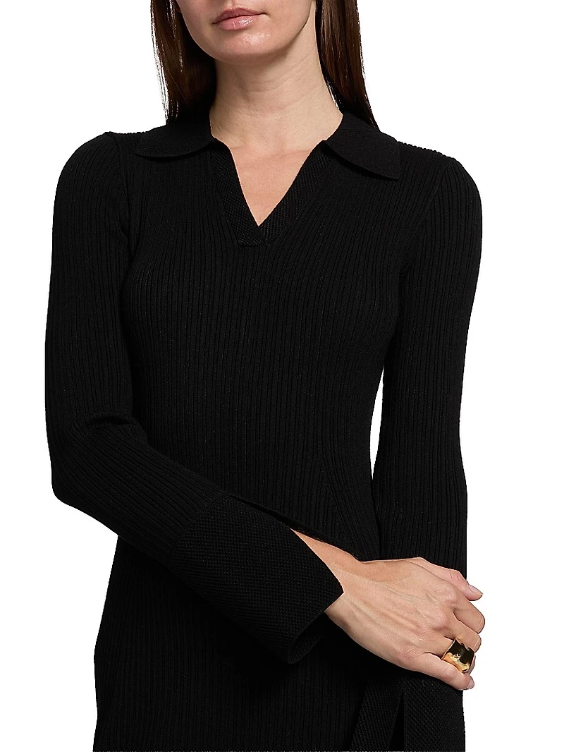 Moira Rib-Knit Polo Midi-Dress