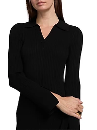 Moira Rib-Knit Polo Midi-Dress