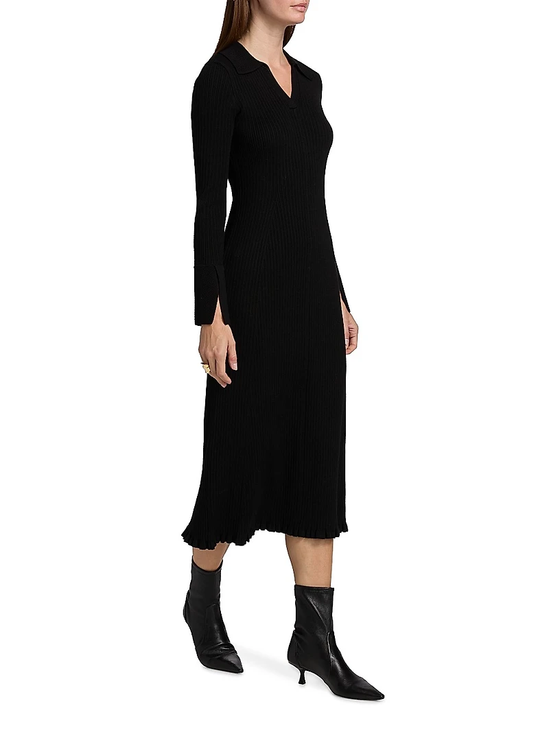 Moira Rib-Knit Polo Midi-Dress