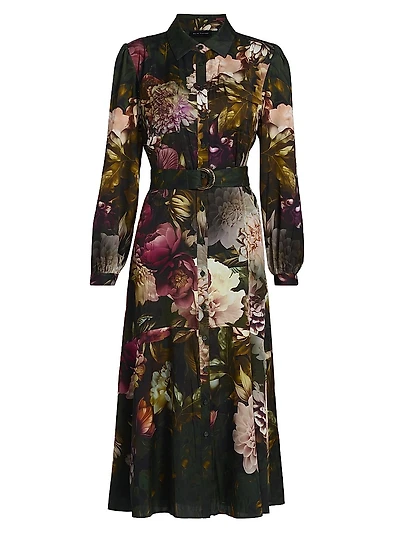 Mila Floral Silk-Blend Midi-Shirtdress