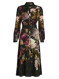 Mila Floral Silk-Blend Midi-Shirtdress