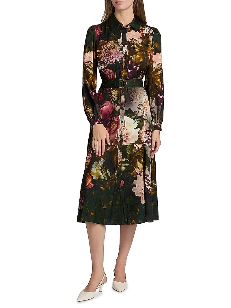 Mila Floral Silk-Blend Midi-Shirtdress