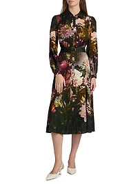 Mila Floral Silk-Blend Midi-Shirtdress