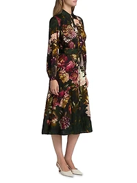 Mila Floral Silk-Blend Midi-Shirtdress