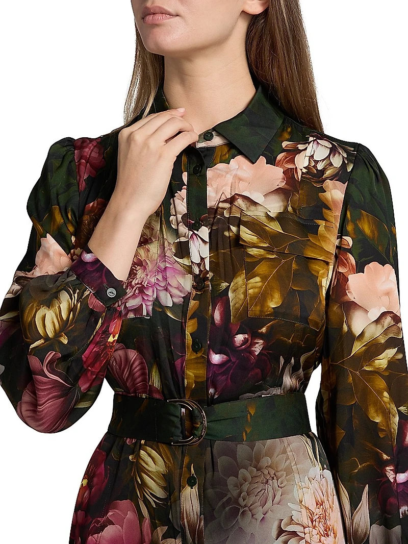 Mila Floral Silk-Blend Midi-Shirtdress