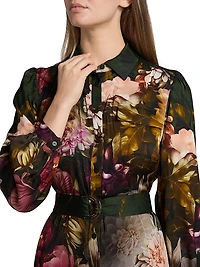 Mila Floral Silk-Blend Midi-Shirtdress