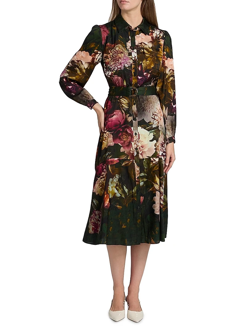 Mila Floral Silk-Blend Midi-Shirtdress