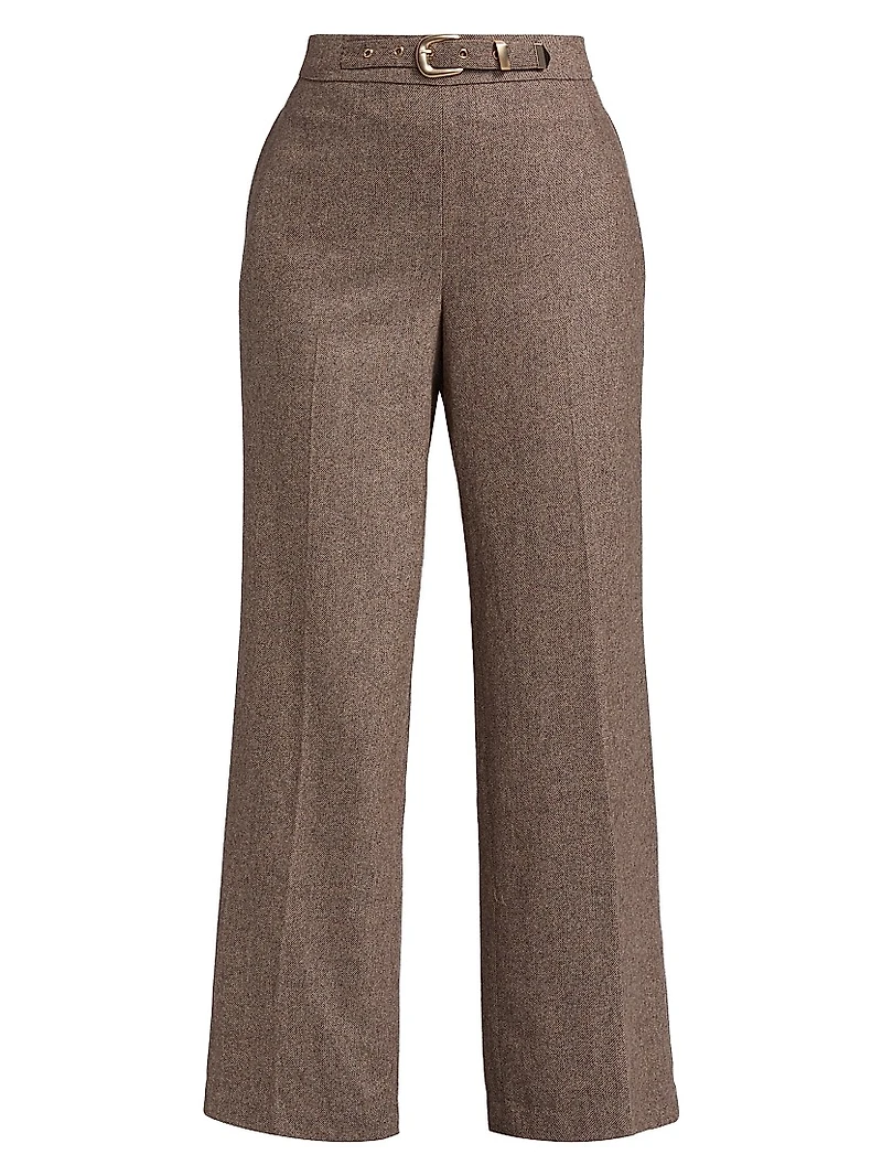 Brianne Belted Wool-Blend Trousers