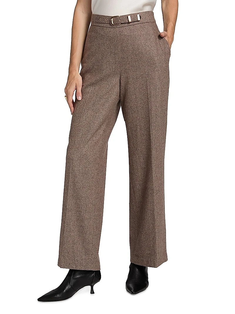 Brianne Belted Wool-Blend Trousers