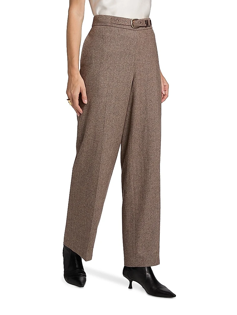 Brianne Belted Wool-Blend Trousers