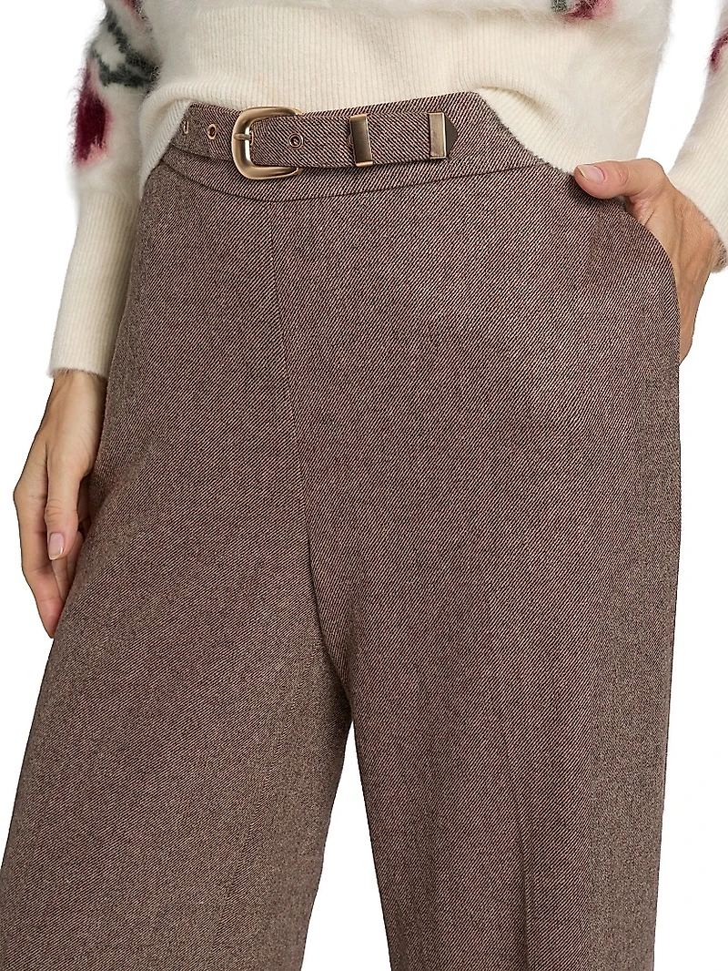 Brianne Belted Wool-Blend Trousers