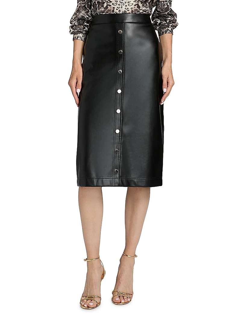 Emberly Faux-Leather Midi-Skirt