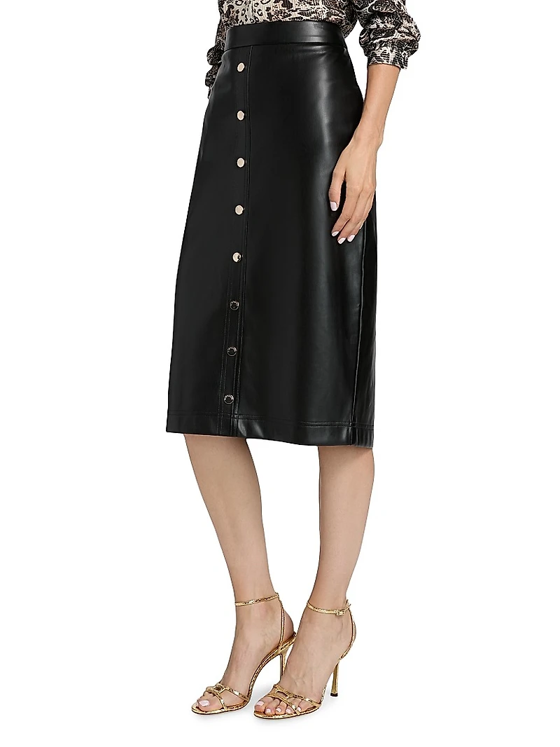 Emberly Faux-Leather Midi-Skirt