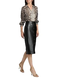 Emberly Faux-Leather Midi-Skirt