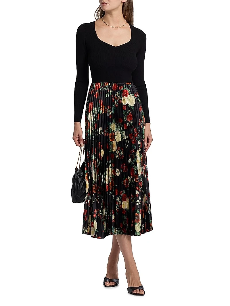 Mave Mixed-Media Midi-Dress