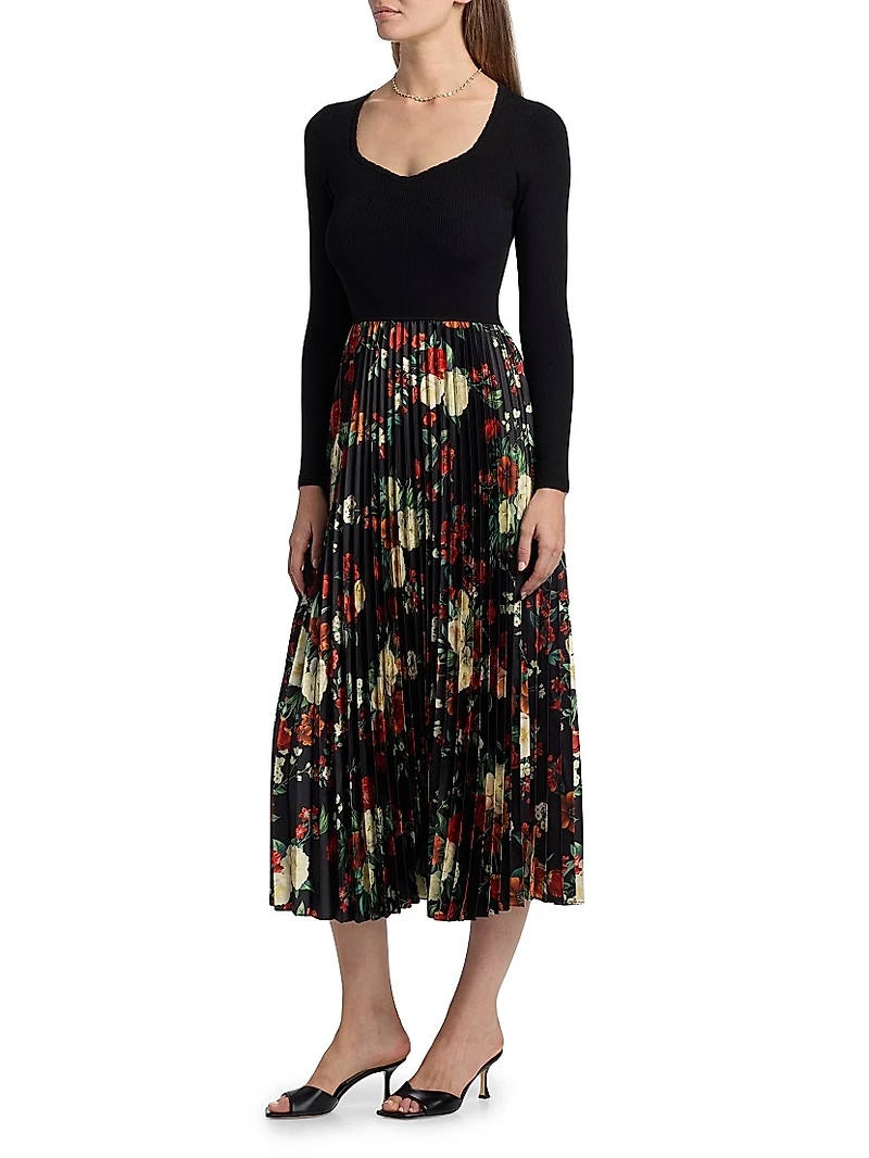Mave Mixed-Media Midi-Dress