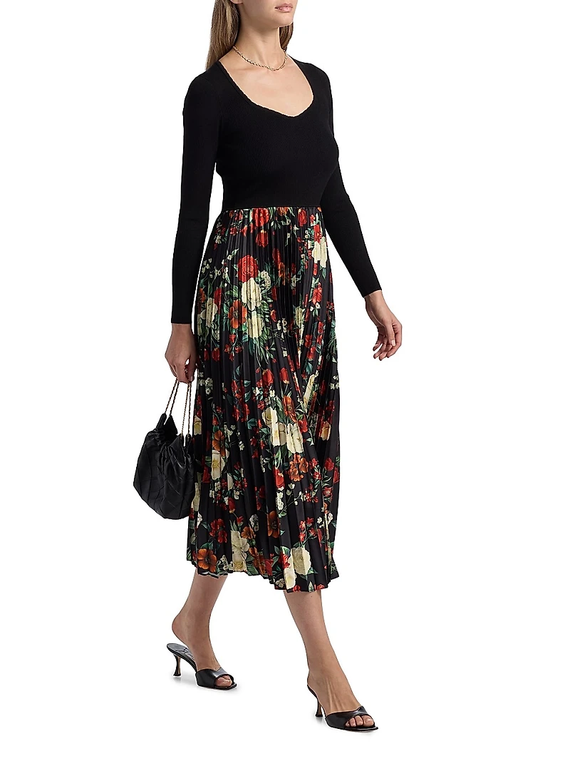 Mave Mixed-Media Midi-Dress