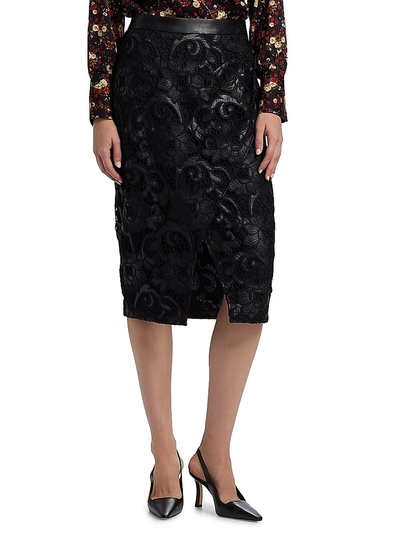 Vivienne Wrap-Front Lace Midi-Skirt