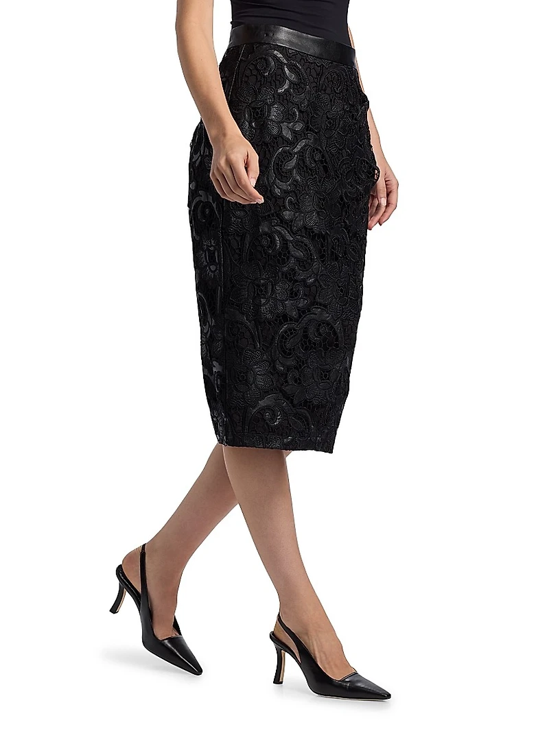 Vivienne Wrap-Front Lace Midi-Skirt
