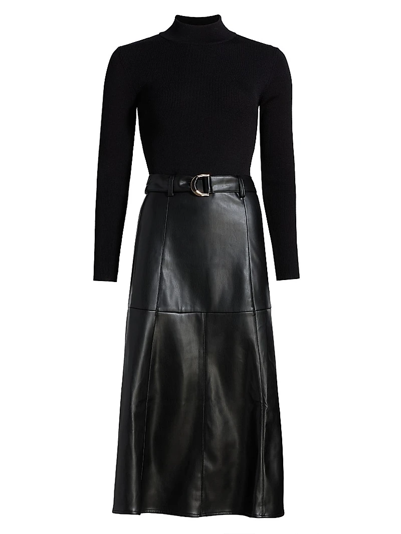 Miranda Mixed-Media Midi-Dress