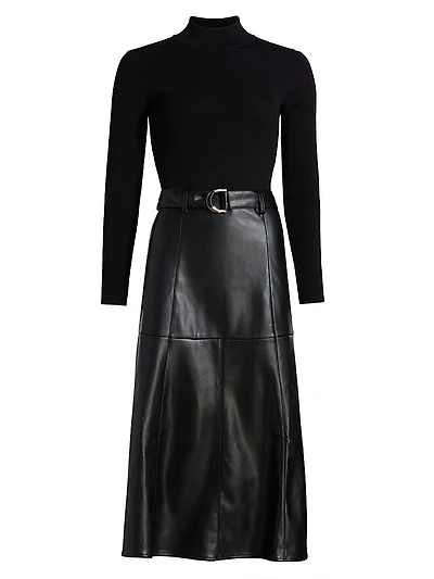 Miranda Mixed-Media Midi-Dress