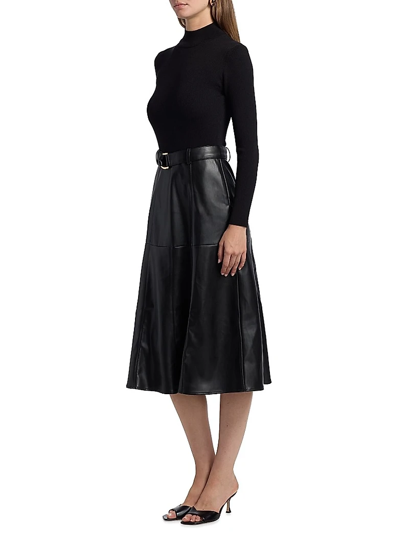 Miranda Mixed-Media Midi-Dress