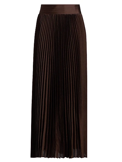 Ayla Pleated Satin Midi-Skirt