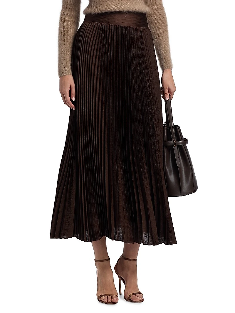 Ayla Pleated Satin Midi-Skirt