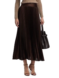 Ayla Pleated Satin Midi-Skirt