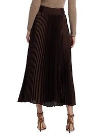 Ayla Pleated Satin Midi-Skirt