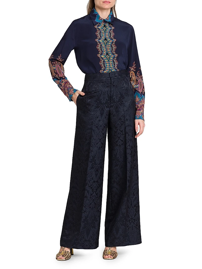 Jacquard Relaxed Wide-Leg Pants